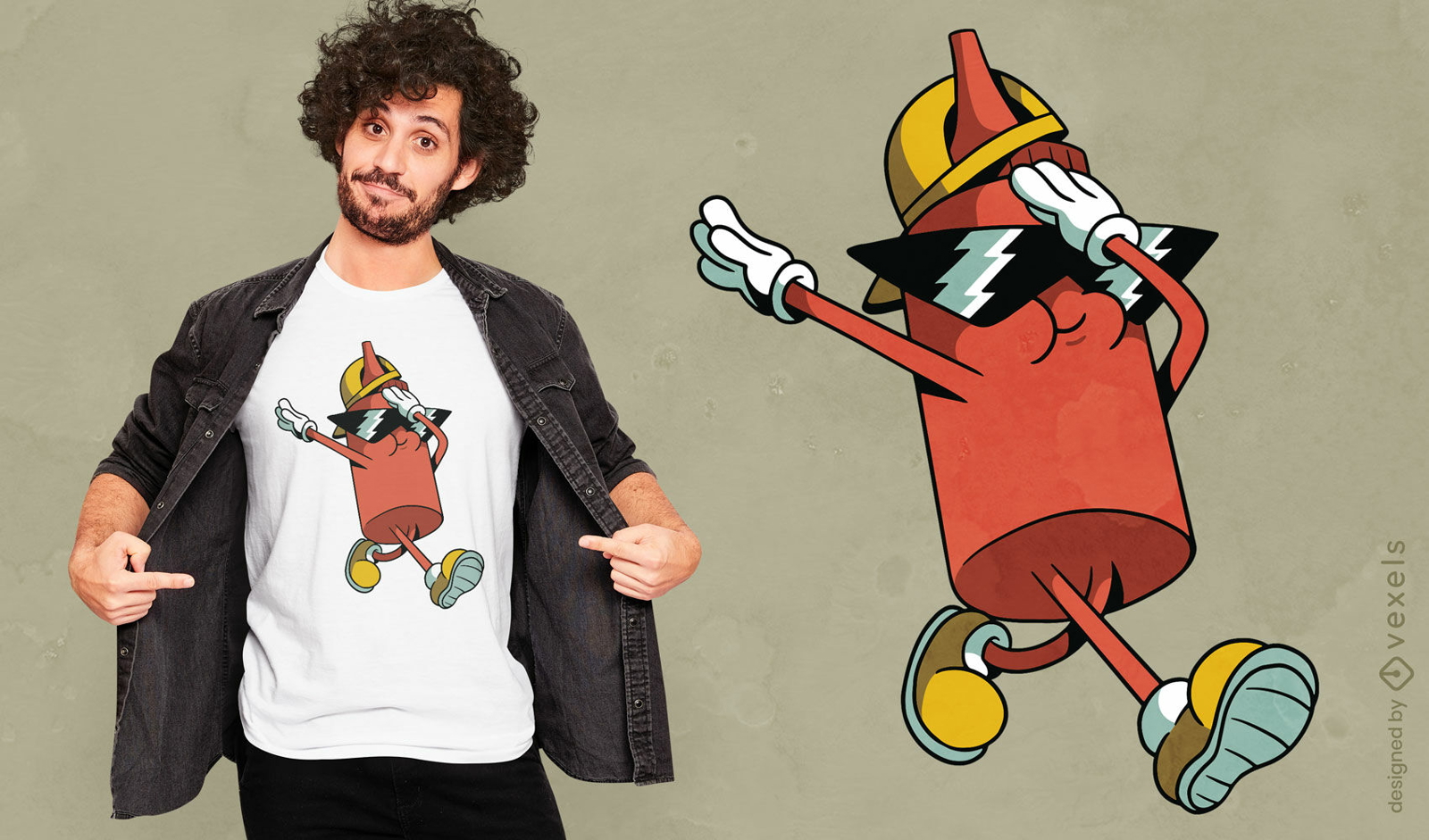 Angesagtes Retro-Cartoon-T-Shirt-Design mit Ketchup