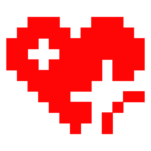 Corazón rojo pixelado con diseño de cruz médica. Diseño PNG