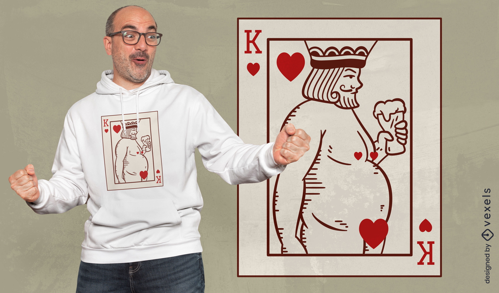 Diseño de camiseta de tarjeta de rey de corazones gordito.