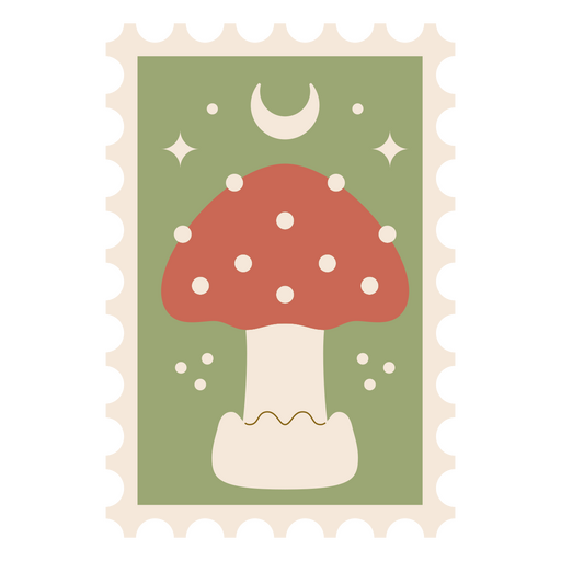 Briefmarkendesign mit Pilz und Mond PNG-Design