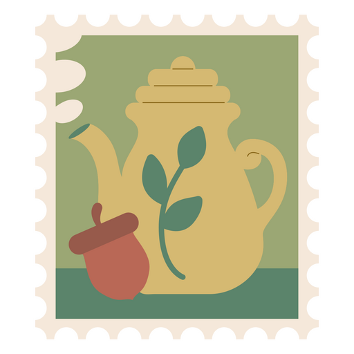 Diseño de sello postal de manzana y tetera vintage Diseño PNG