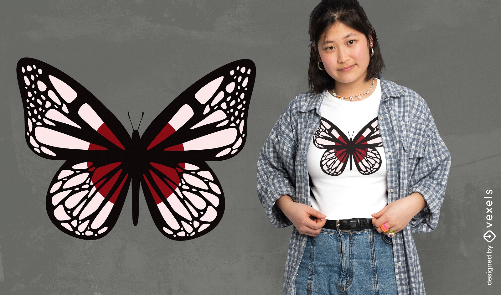 Diseño de camiseta de mariposa japonesa.