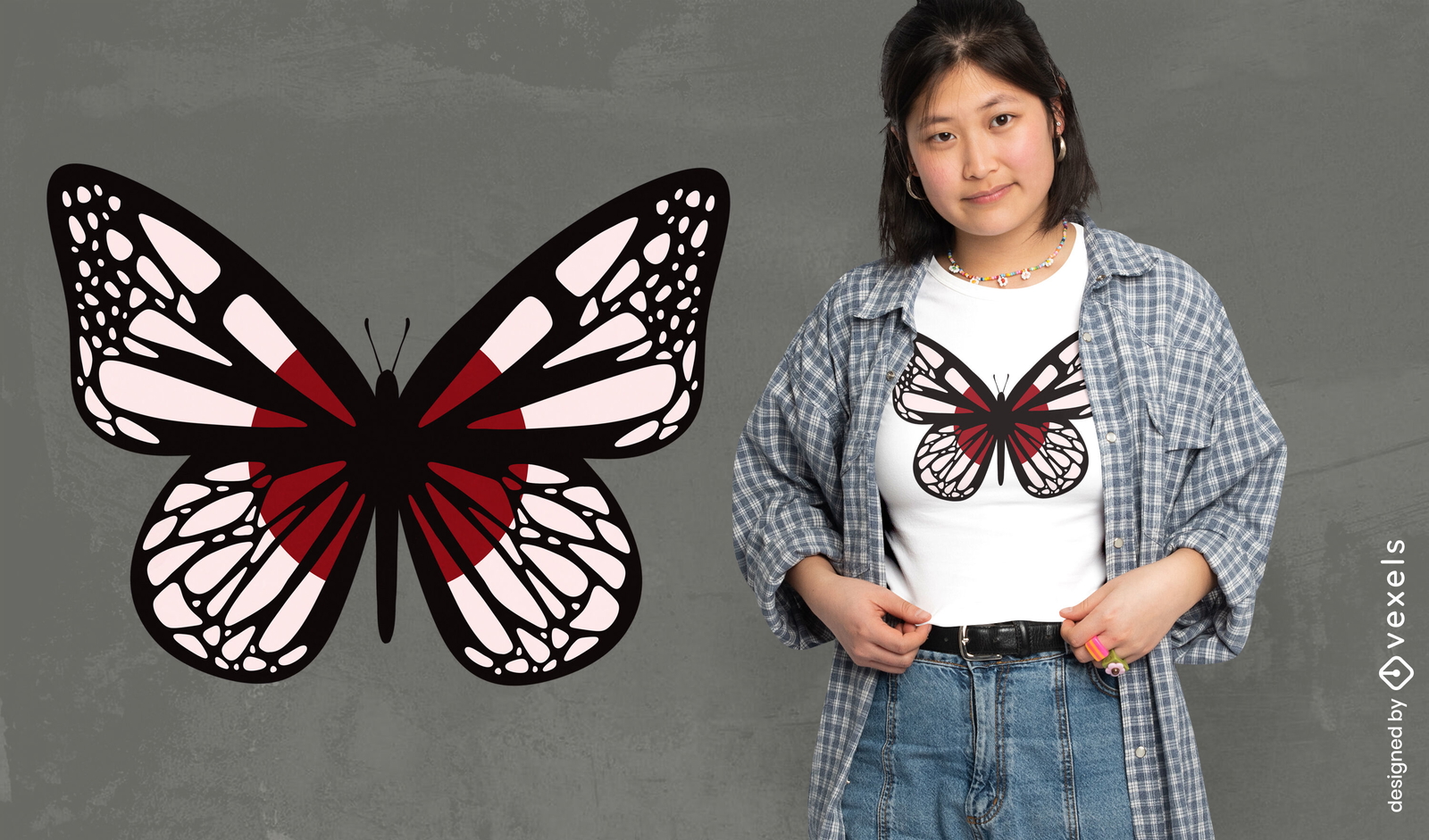 Diseño de camiseta de mariposa japonesa.