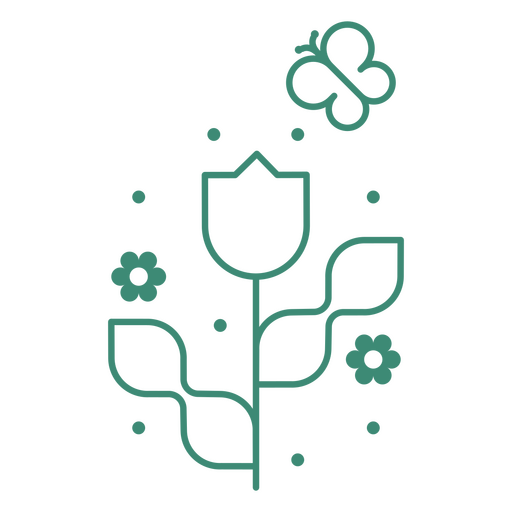 Arte lineal minimalista de flores y mariposas Diseño PNG
