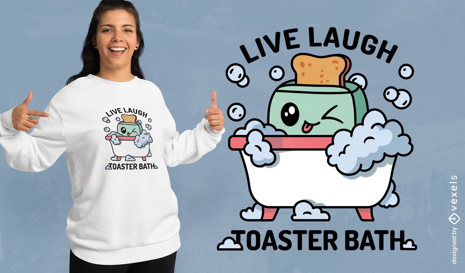 Diseño de camiseta de baño tostadora Live Laugh.