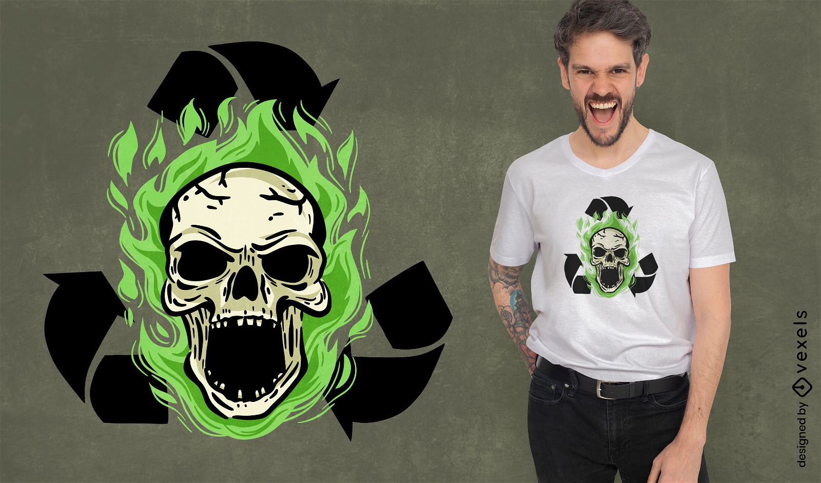 Flaming skull recycling t-shirt design