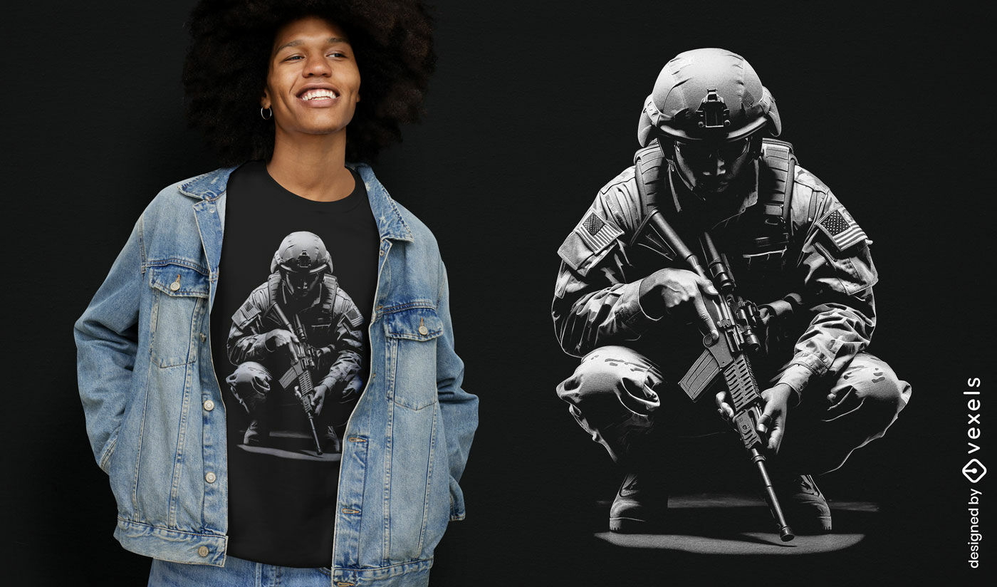 Hockender Soldat T-Shirt Design