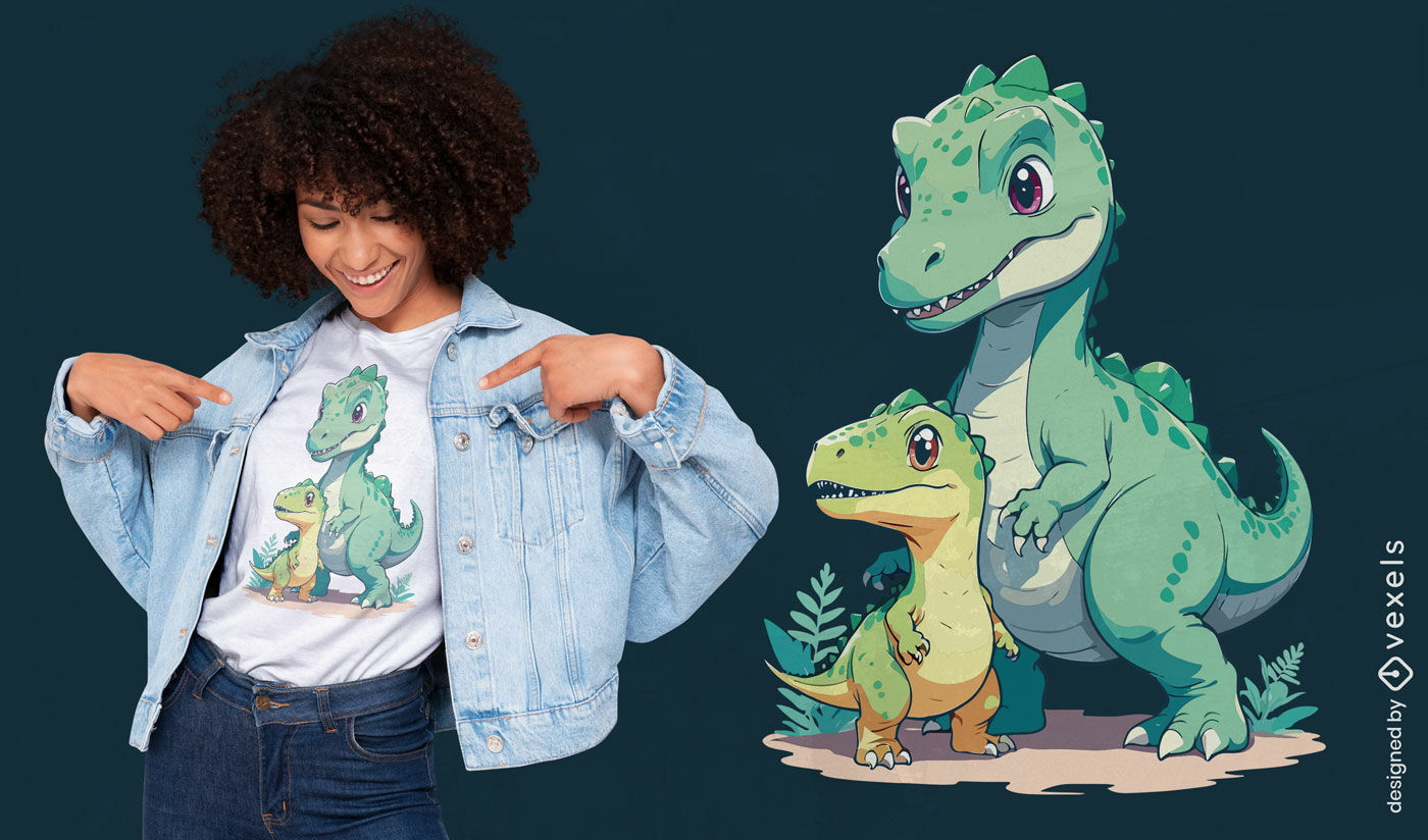 Design fofo de camiseta da família de dinossauros pré-históricos