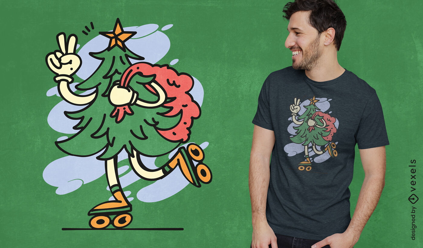 Festive rolling christmas tree t-shirt design