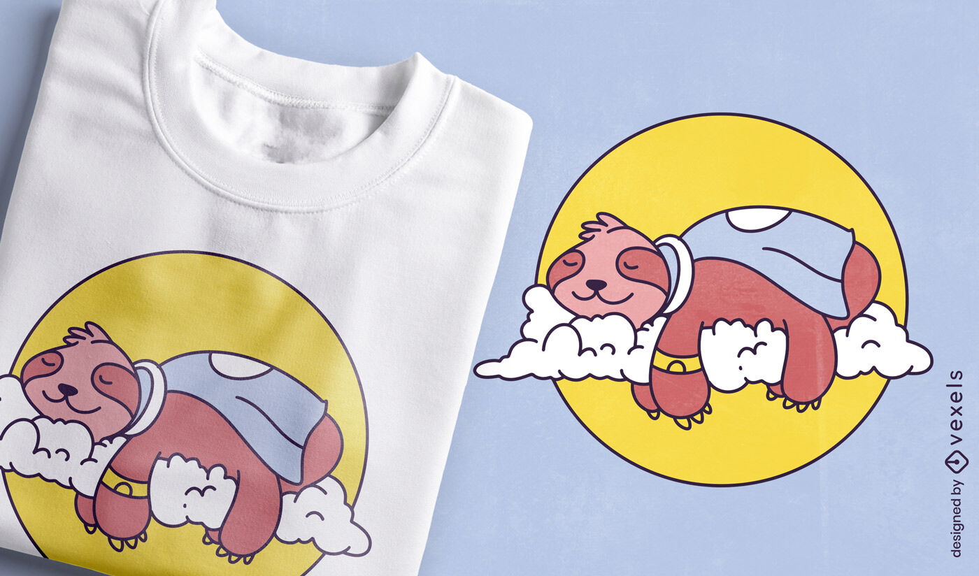 Schläfriges Faultier im Wolken-T-Shirt-Design