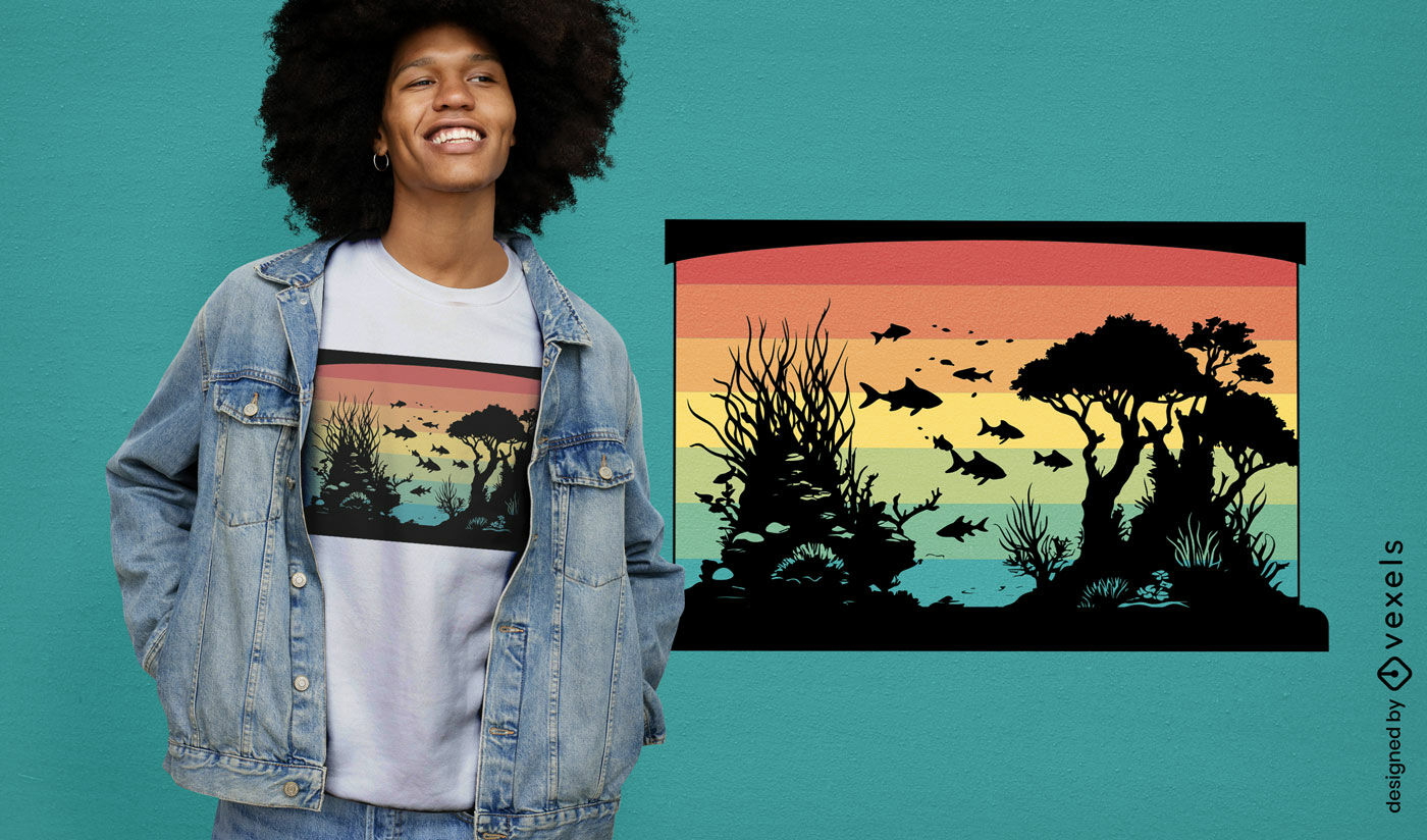 Silhouetted aquarium t-shirt design