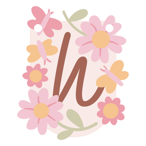 Encantador diseño de monograma floral con mariposas. Diseño PNG