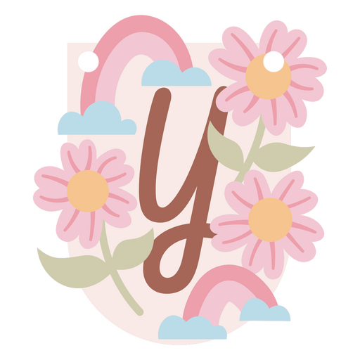 Diseño floral divertido con elementos de arcoíris. Diseño PNG