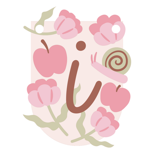 Ilustración floral lúdica con manzana y caracol. Diseño PNG