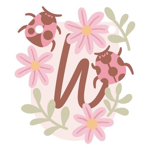 Design de monograma com joaninha e flor, um toque lúdico. Desenho PNG