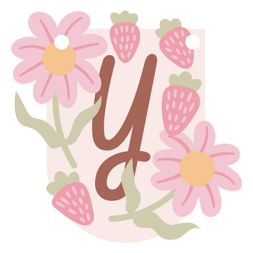 Verspieltes florales Monogramm-Design mit Erdbeeren PNG-Design