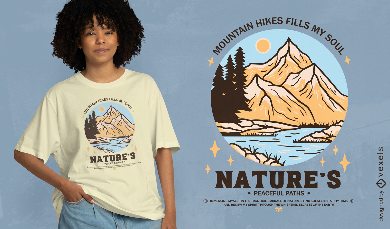 Diseño de camiseta de senderismo de montaña.
