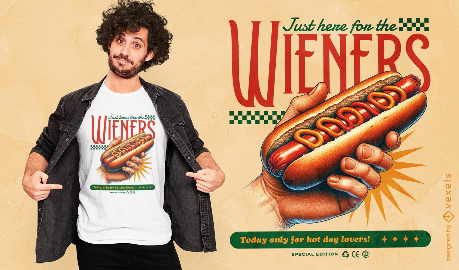 Diseño de camiseta para amantes de los hot dogs.