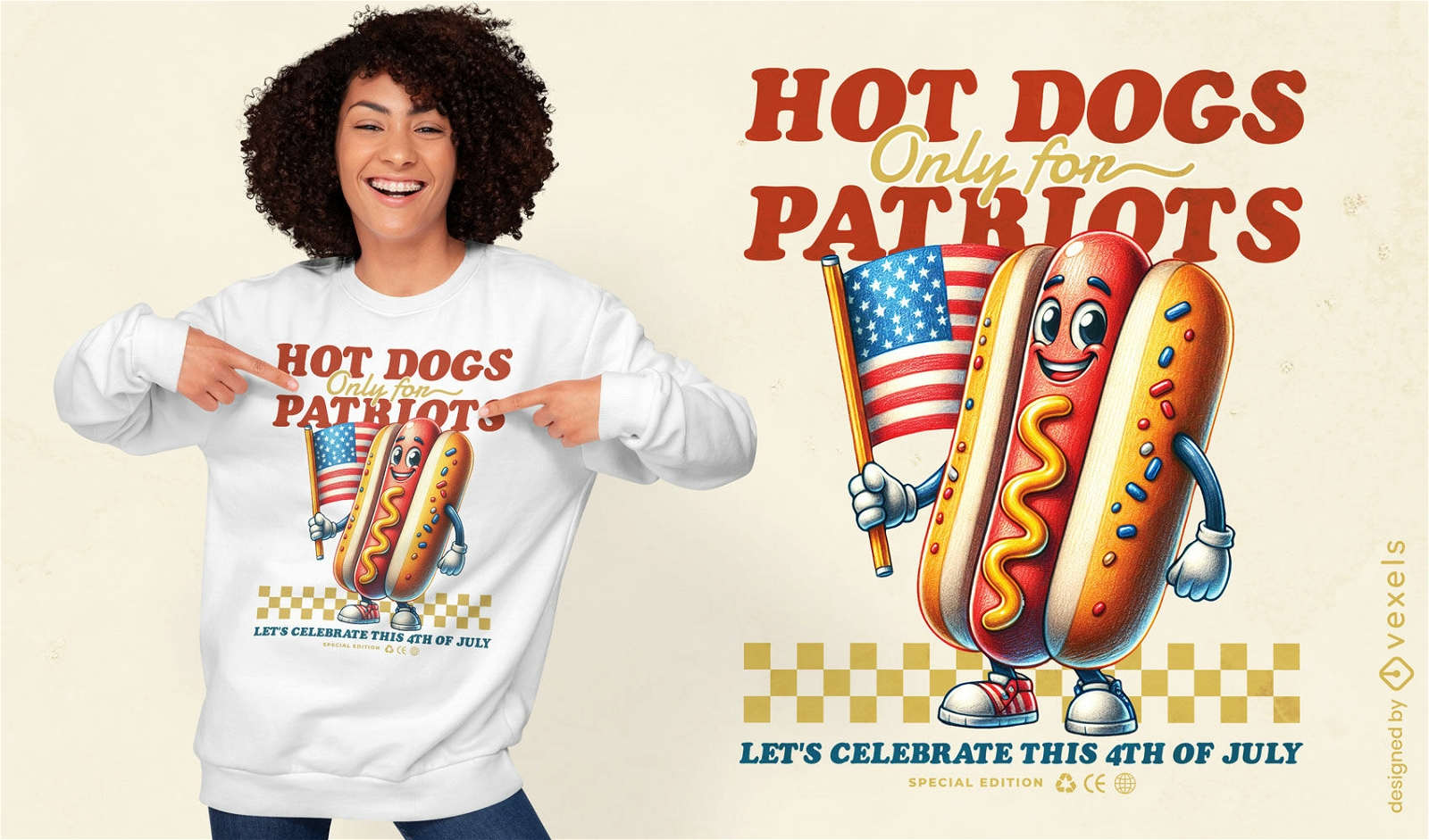 Diseño de camiseta de hot dogs solo para patriotas.
