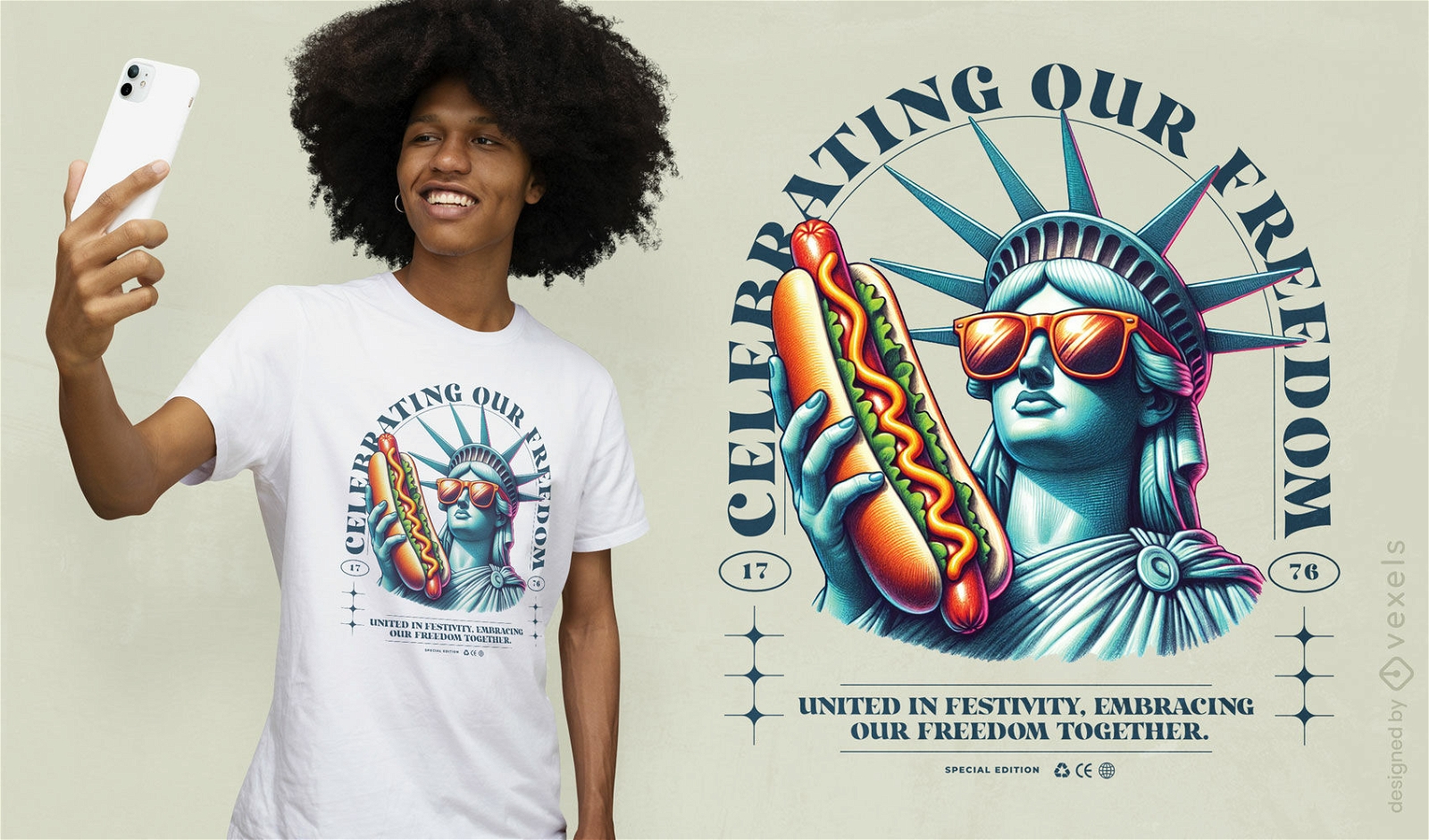 Comemorando o design da nossa camiseta de liberdade