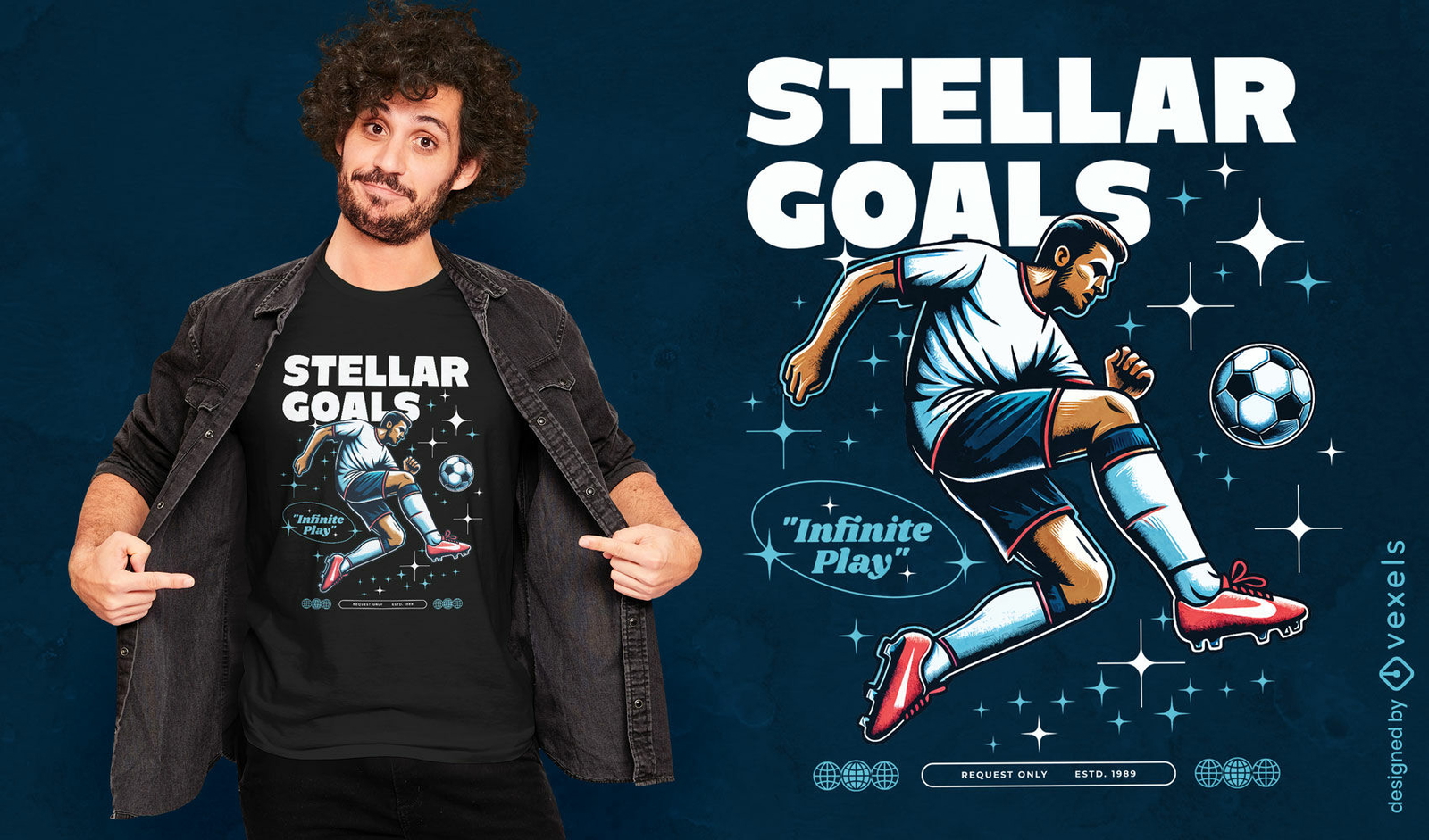 Diseño de camiseta de goles estelares.