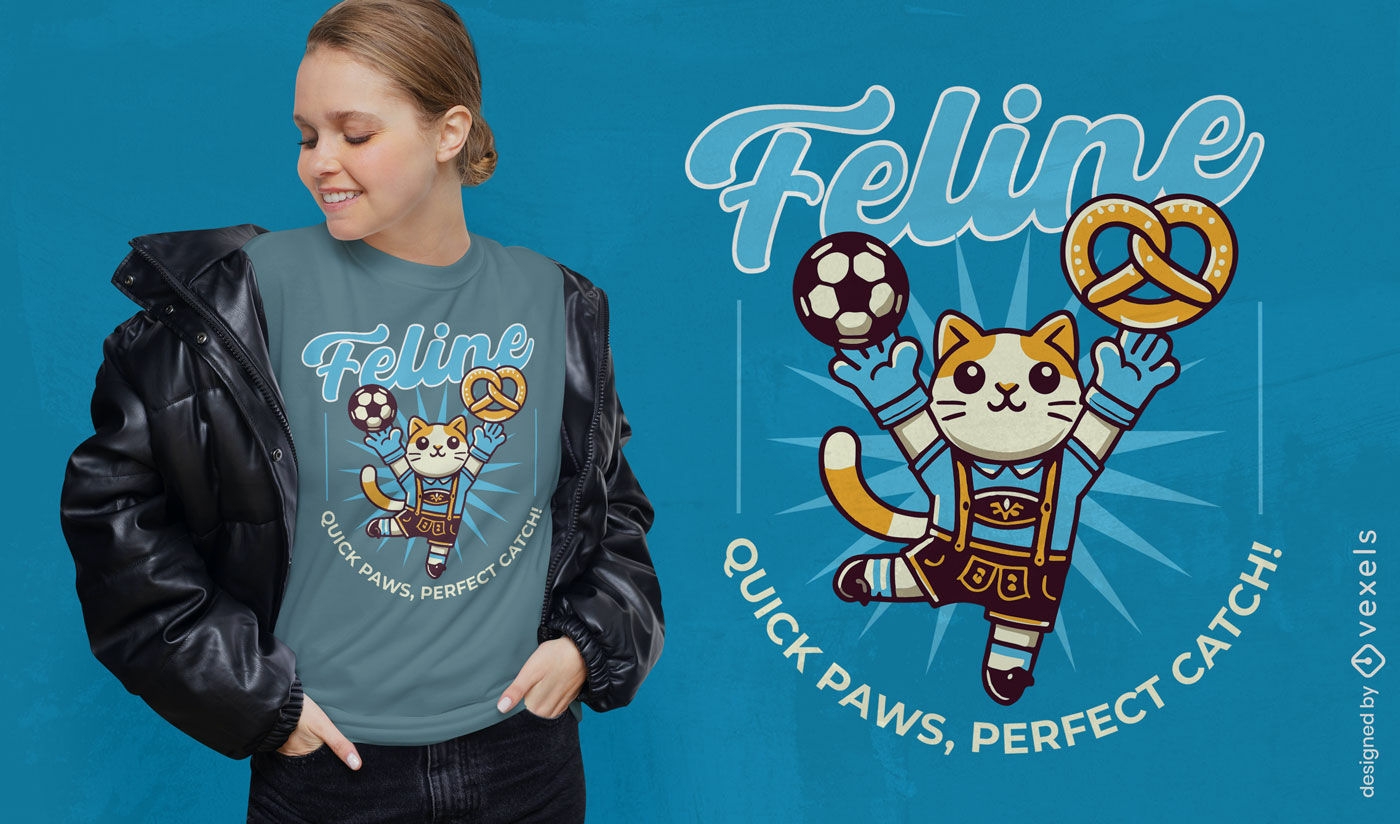 Diseño de camiseta de fútbol de gato juguetón.