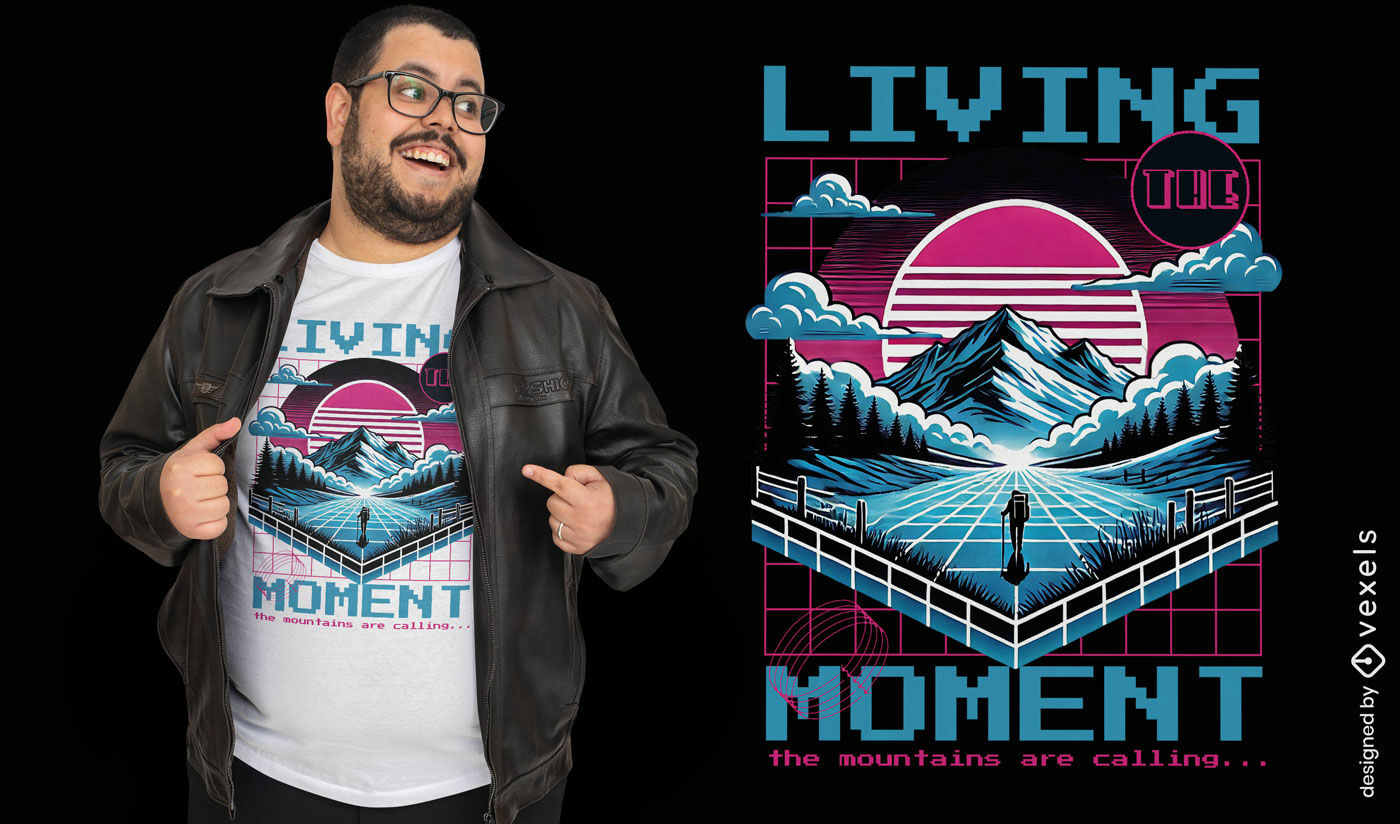 T-Shirt-Design mit Retro-Berglandschaft