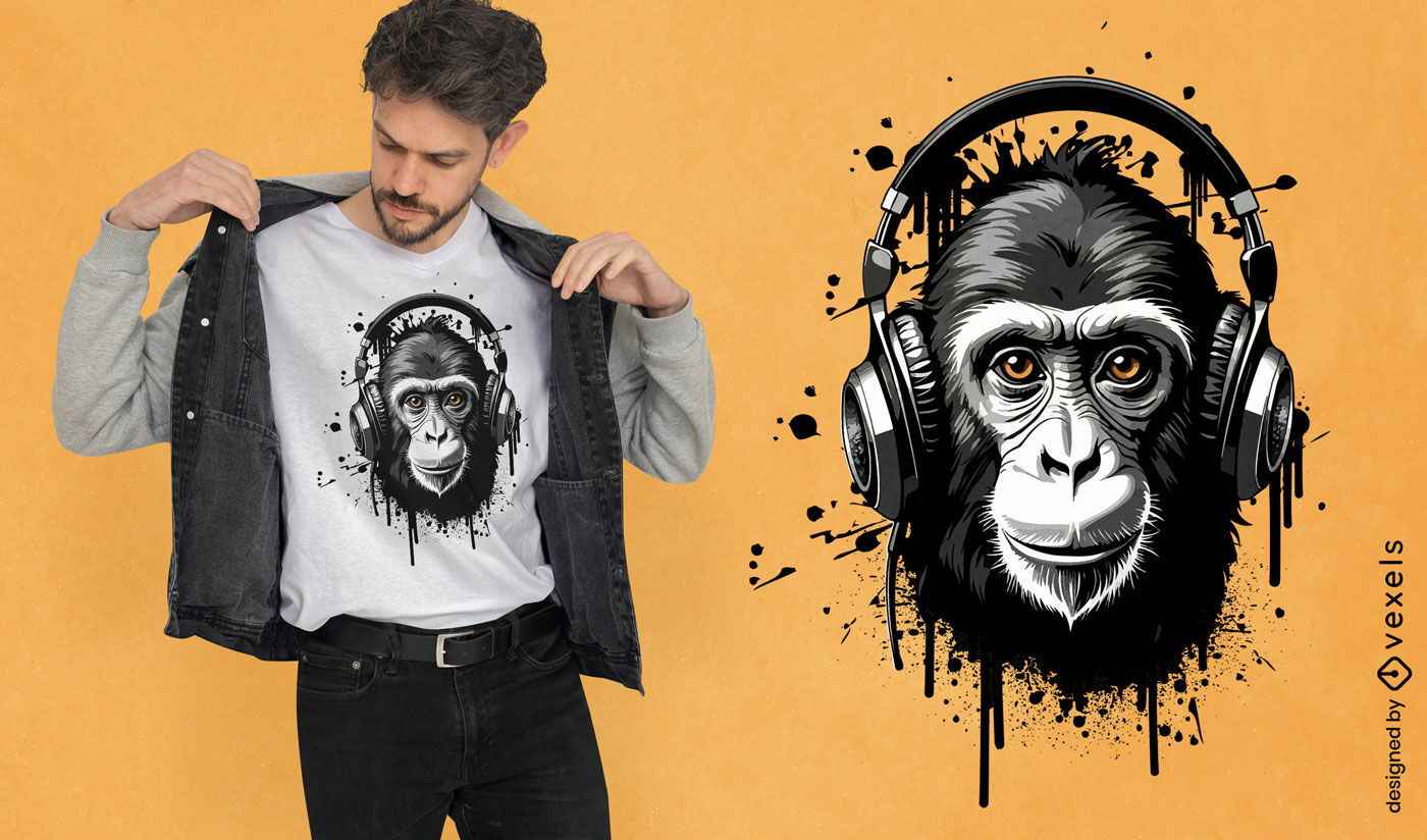 Diseño de camiseta de auriculares de mono grunge.