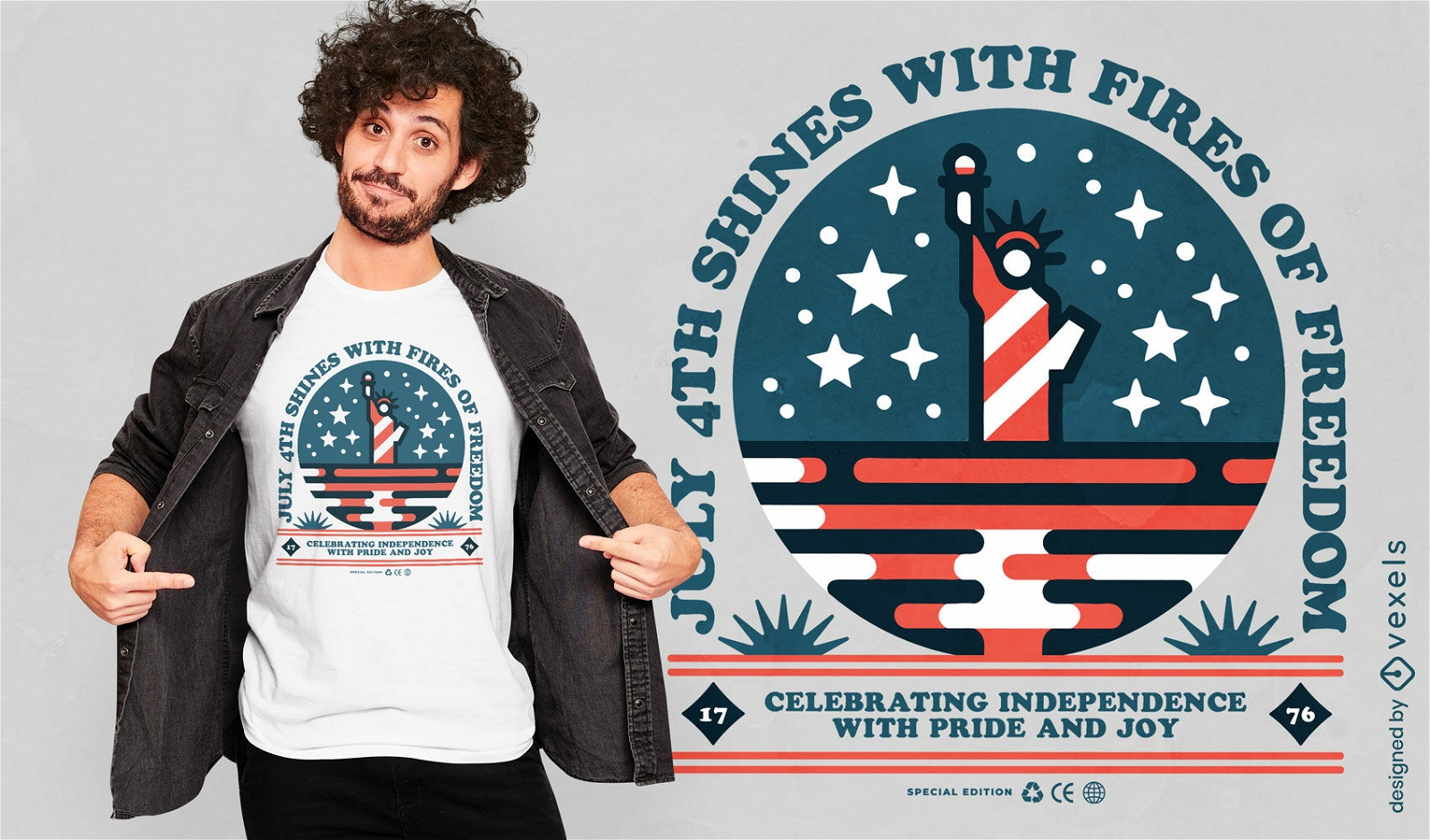 4 de julho brilha com o design de camisetas do fogo da liberdade