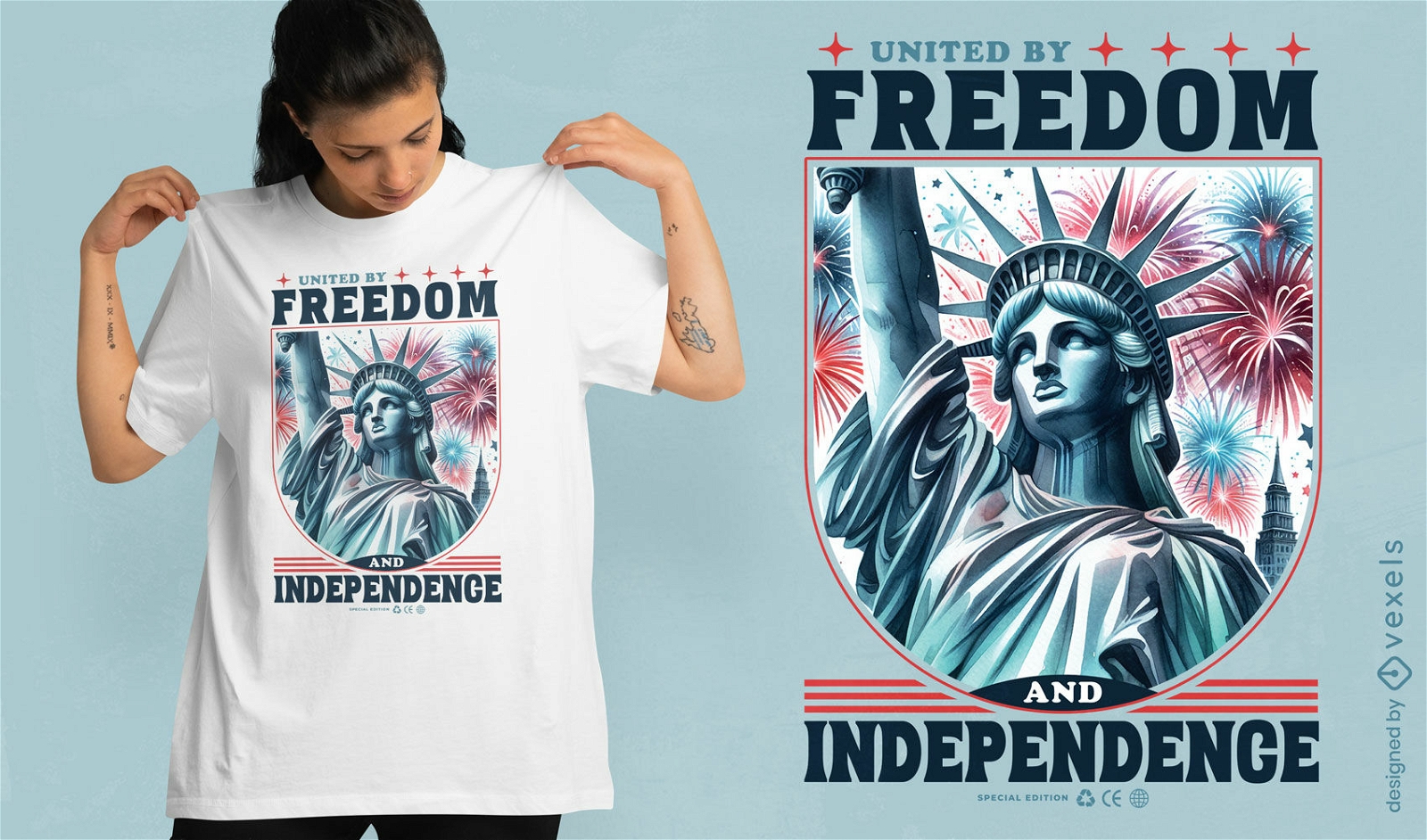 Design de camisetas Unidos pela liberdade e independência