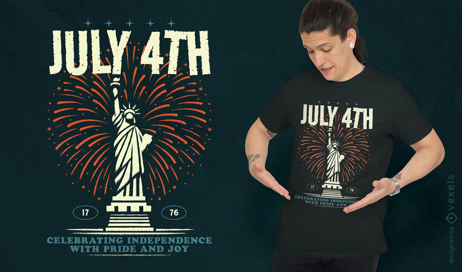 T-Shirt-Design mit Feuerwerk am 4. Juli