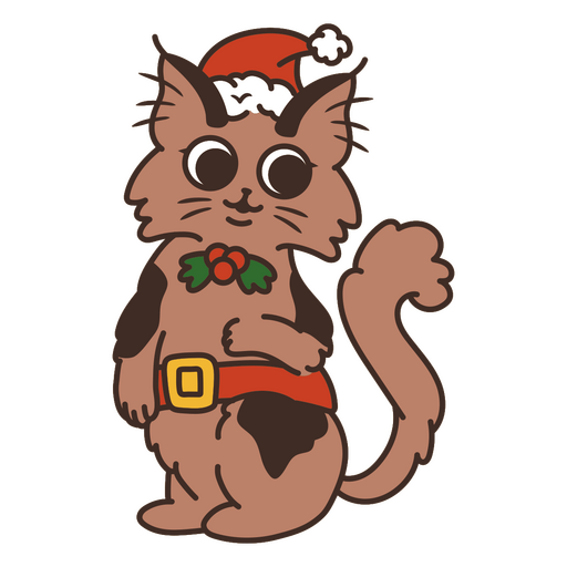 Cute cat wearing a santa hat and bell  PNG Design