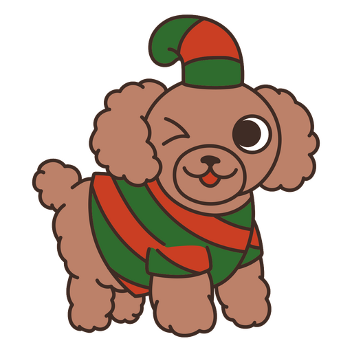 Playful cartoon dog in festive outfit PNG Design