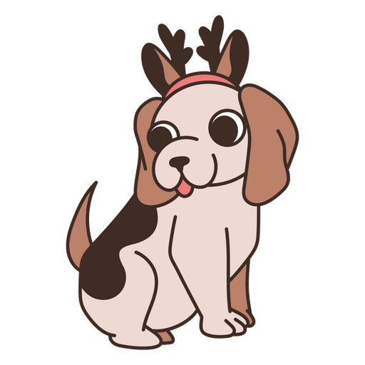 Ilustración de un perro juguetón con astas de reno Diseño PNG