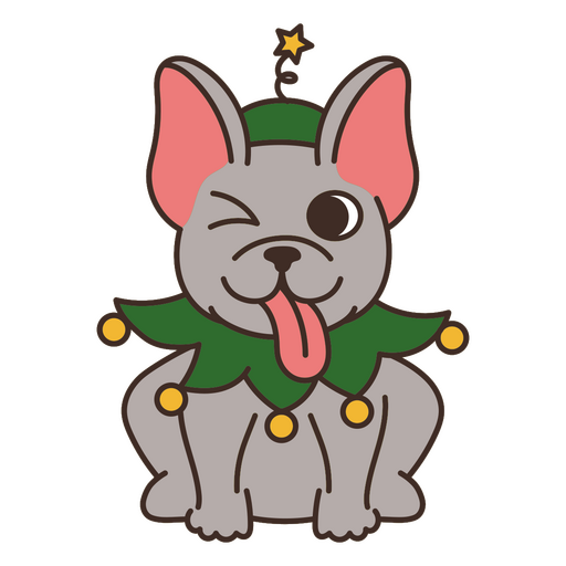 Cute grey and white dog wearing a green scarf and a star on top of its head t-shirt design PNG Design