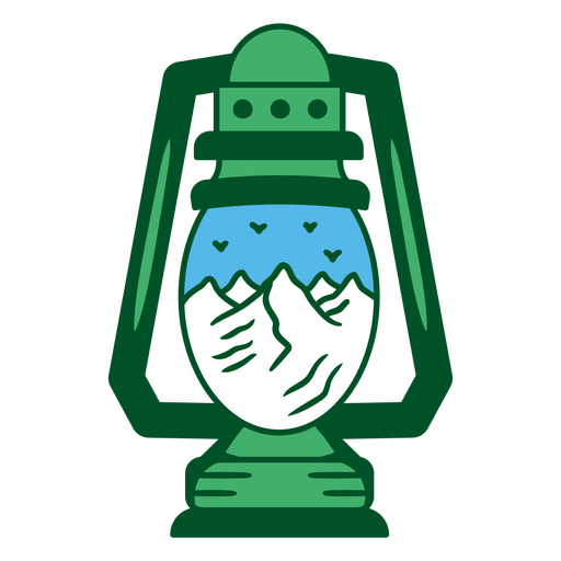 Farol vintage con escena de montaña y cielo Diseño PNG