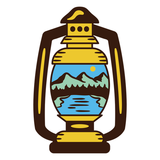 Vintage lantern illustration with scenic nature detail PNG Design