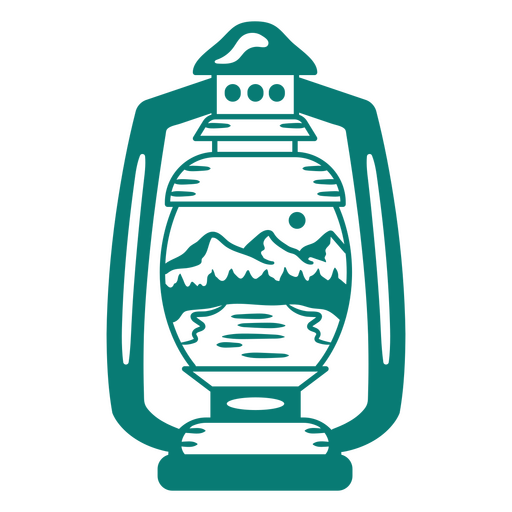 Vintage lantern illustration with mountain scenery PNG Design
