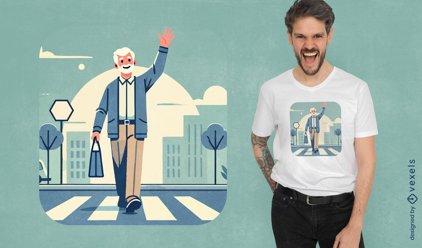 Retired man crossing street t-shirt design