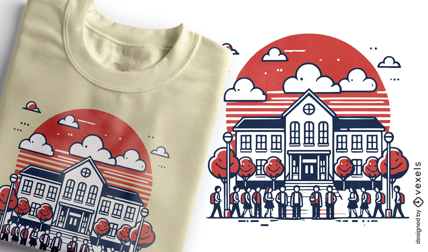 School building scene t-shirt design