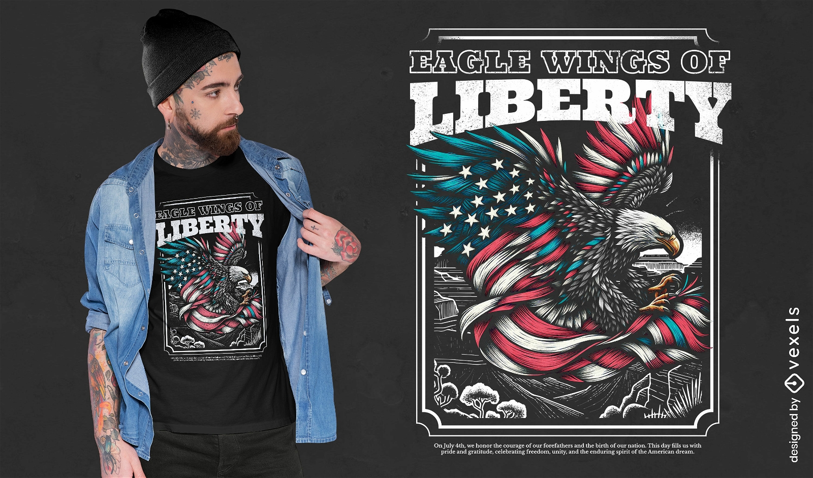 Diseño de camiseta alas de águila de la libertad. 