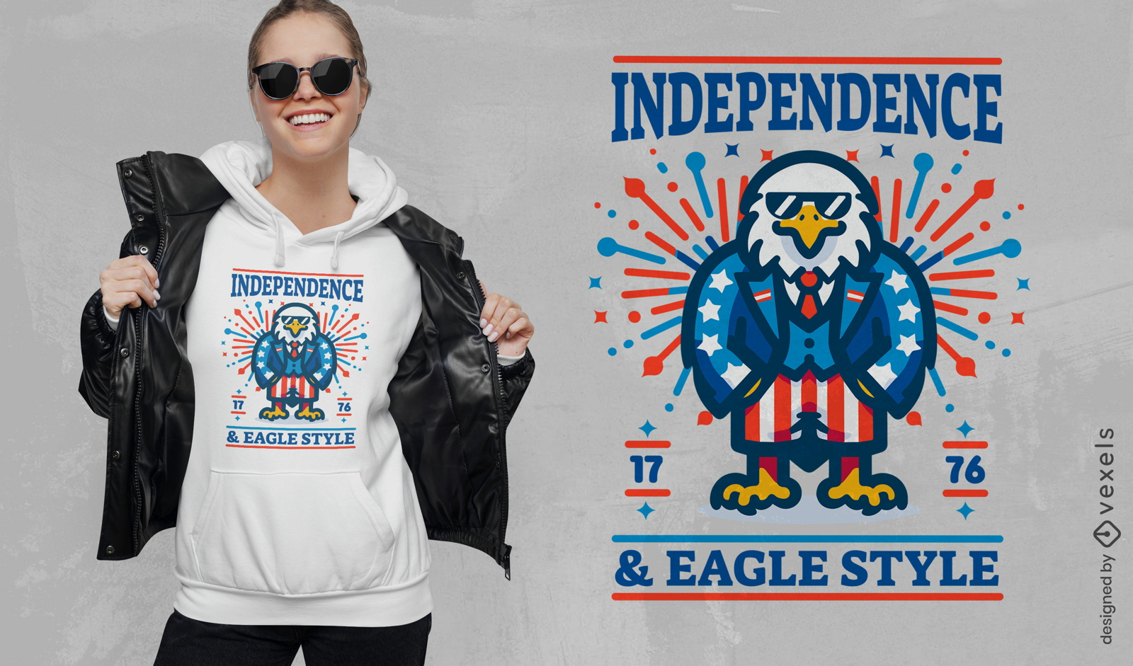Diseño de camiseta estilo independencia y águila.