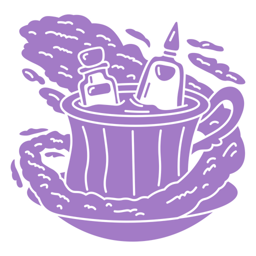 Copo roxo com desenho de vapor e garrafas Desenho PNG