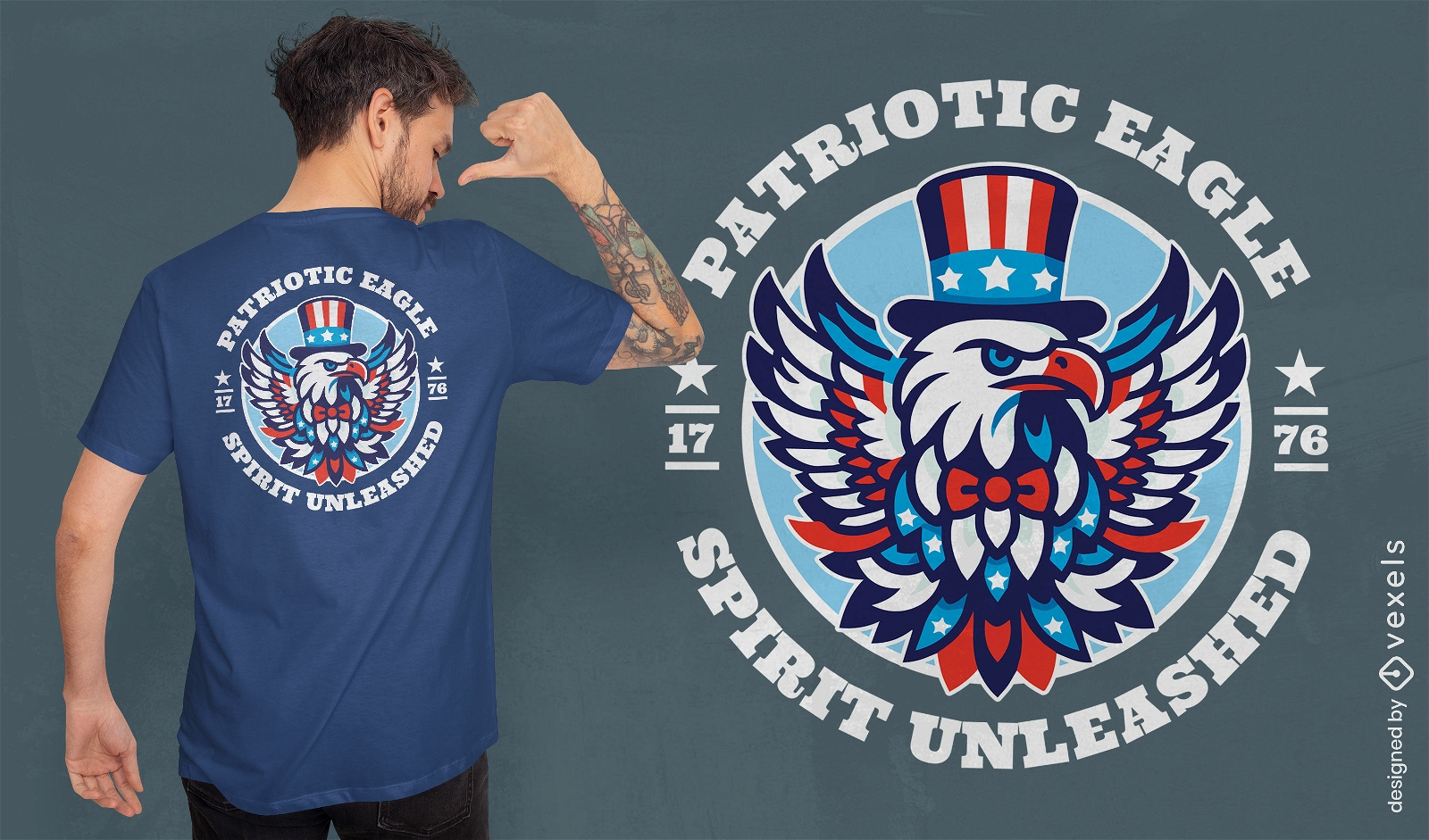 Diseño de camiseta de águila americana patriótica.