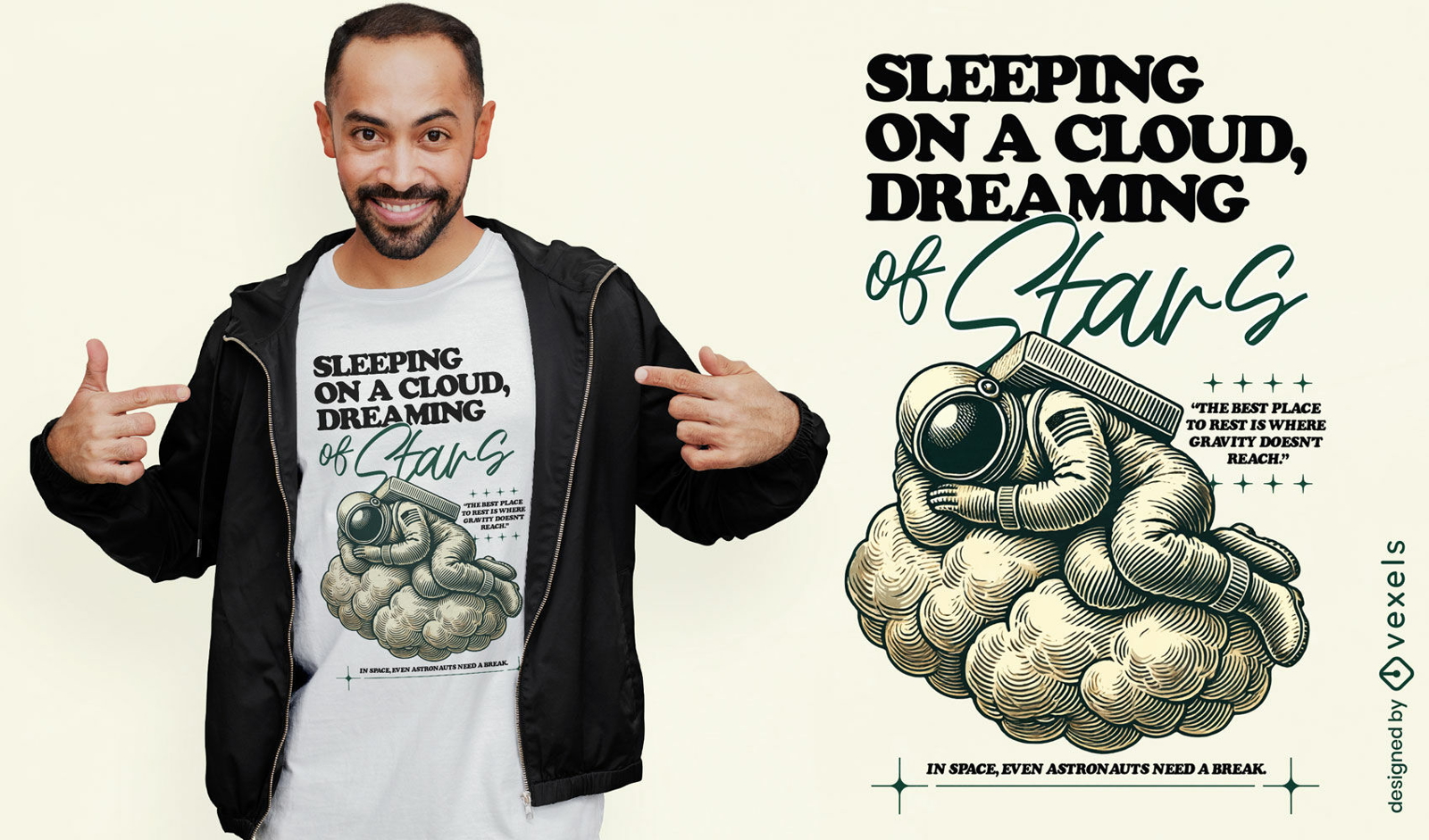 Diseño de camiseta Durmiendo en una nube soñando con estrellas.