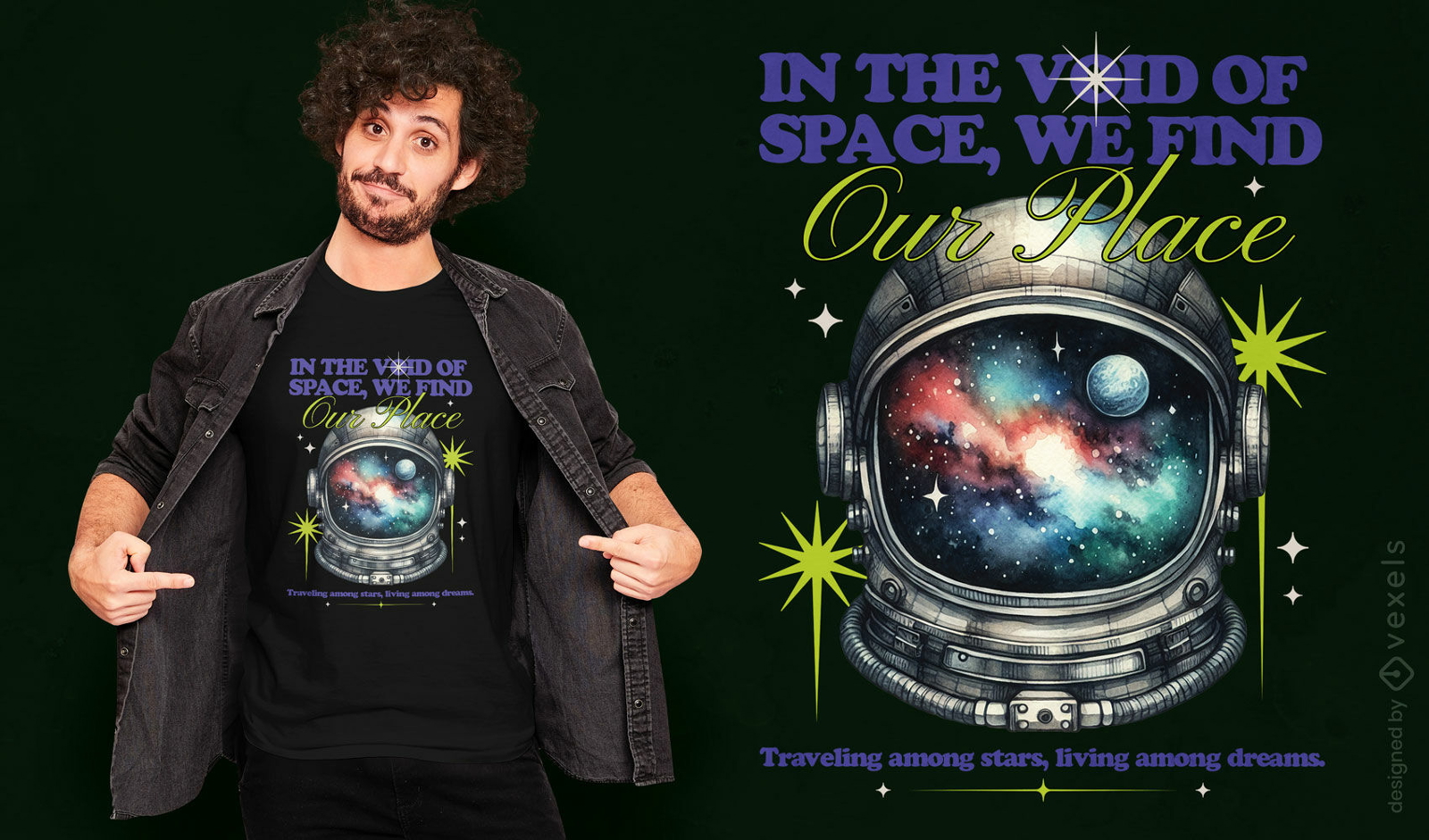 Design de camiseta de galáxia de astronauta