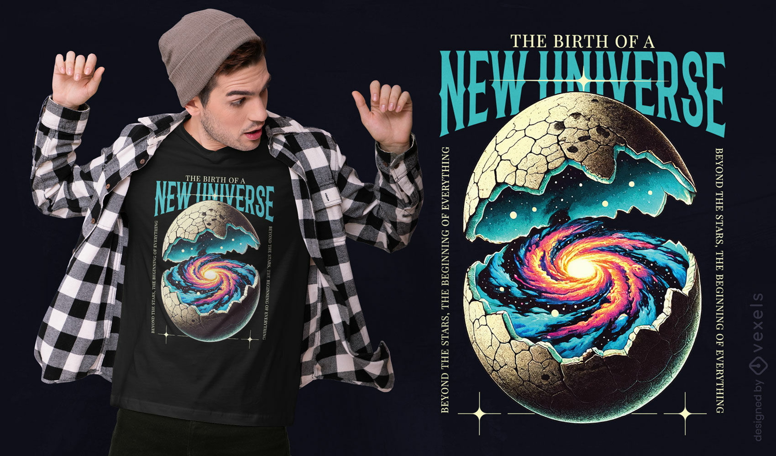 El nacimiento del nuevo diseño de camiseta del universo.