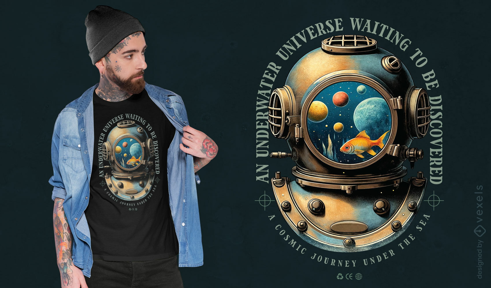 Design de camiseta do universo subaquático