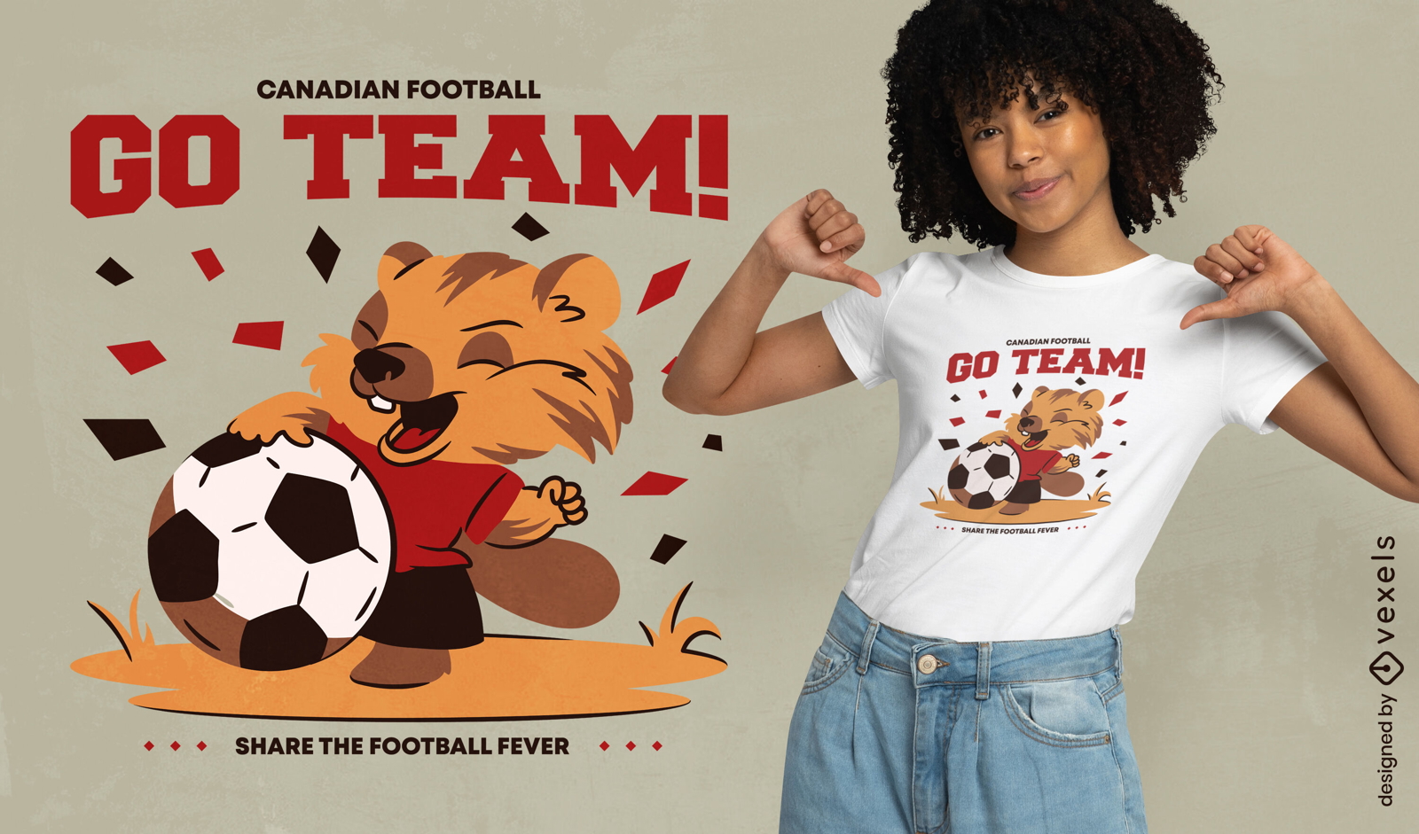 Diseño de camiseta de castor canadiense de fútbol.