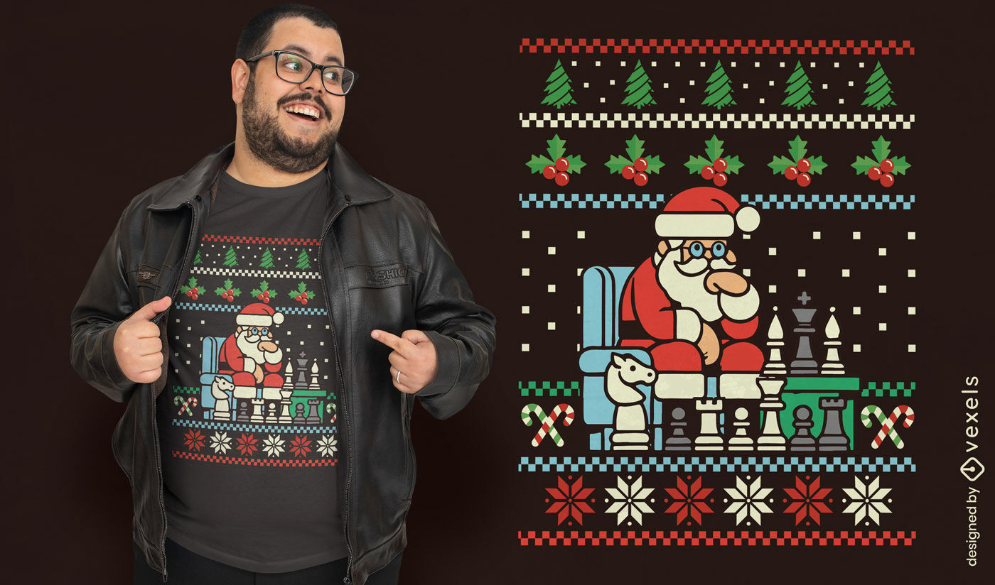 Design de camiseta de Papai Noel e xadrez